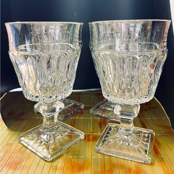 4 Pcs - Indiana Glass Wine Glasses Mt. Vernon Clear Pattern W/Square Base - Picture 3 of 14